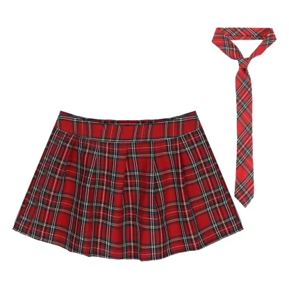 Hot Plaid Mini Skirt and Necktie Set